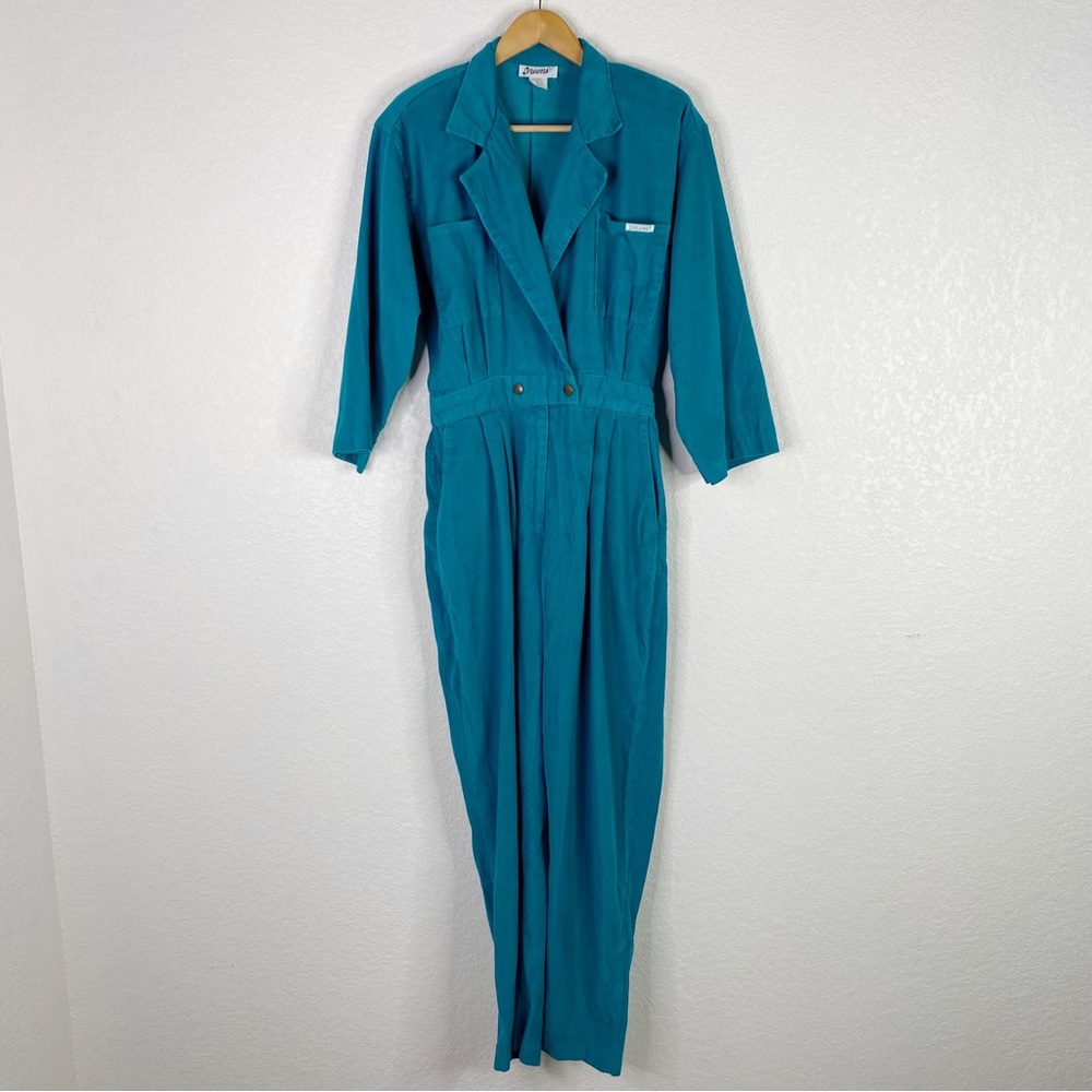 Vintage Dreams Teal Blue Corduroy Mechanic Jumpsuit - Picture 1 of 5